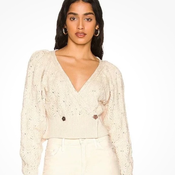 FREE PEOPLE Cotton Bonfire Cardigan in Macadamia Button Close Cropped NWT Sz M - Picture 1 of 13